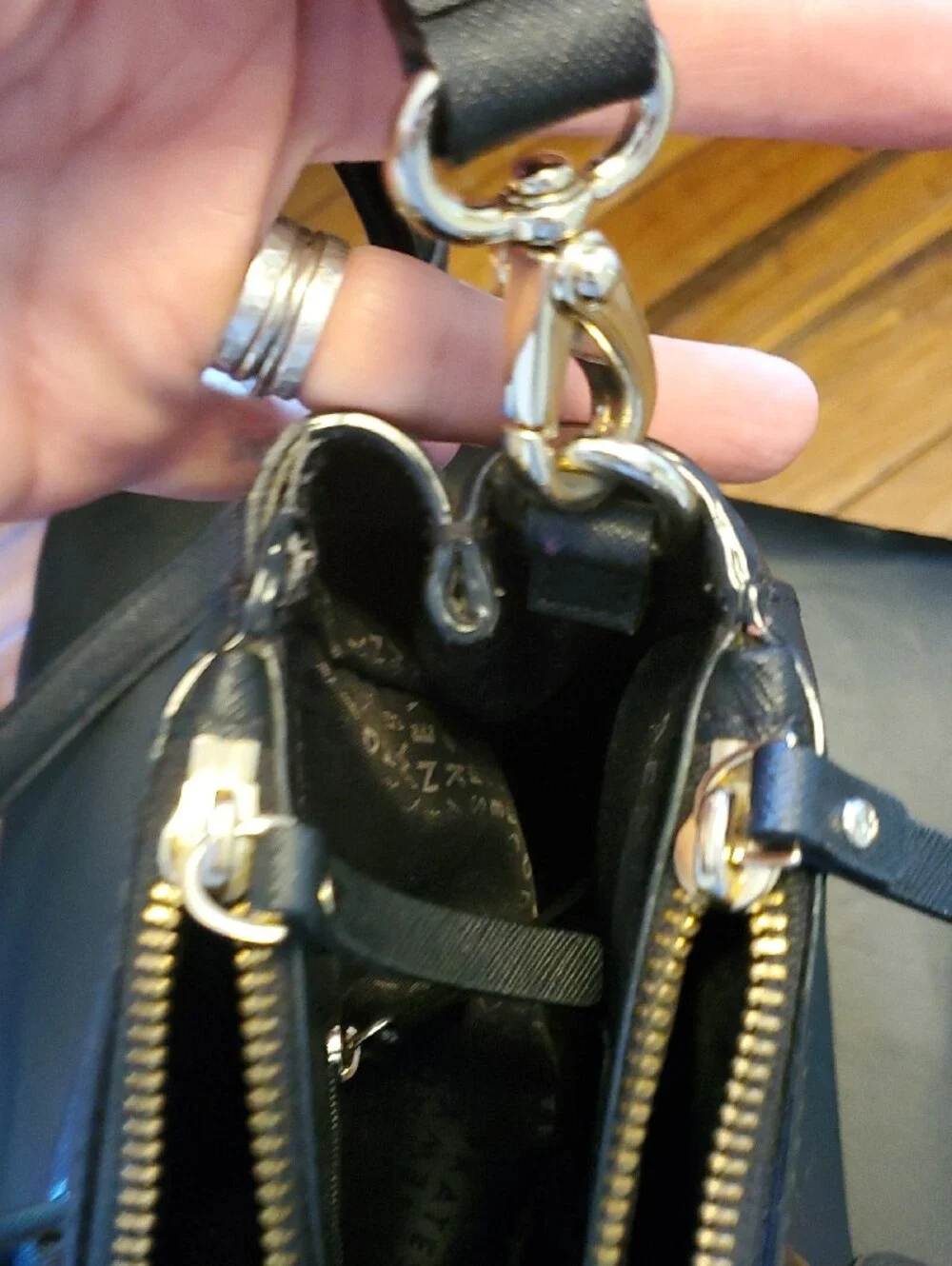 kate spade Black Saffiano Leather Crossbody Tote with Gold Hardware